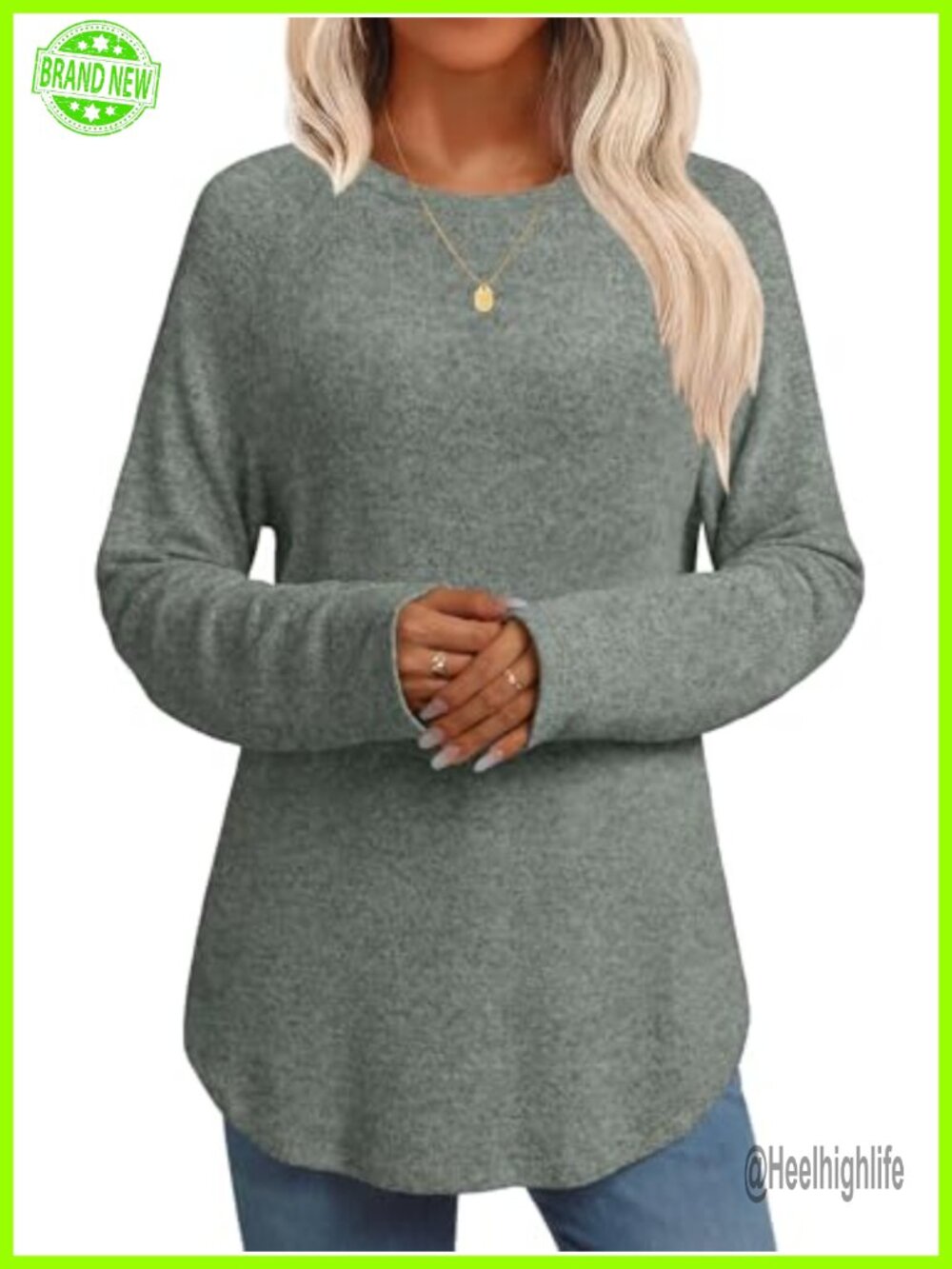 Womens Long Sleeve Tunic Top Fleece Lined Crew Neck Loose Fit Pullover for